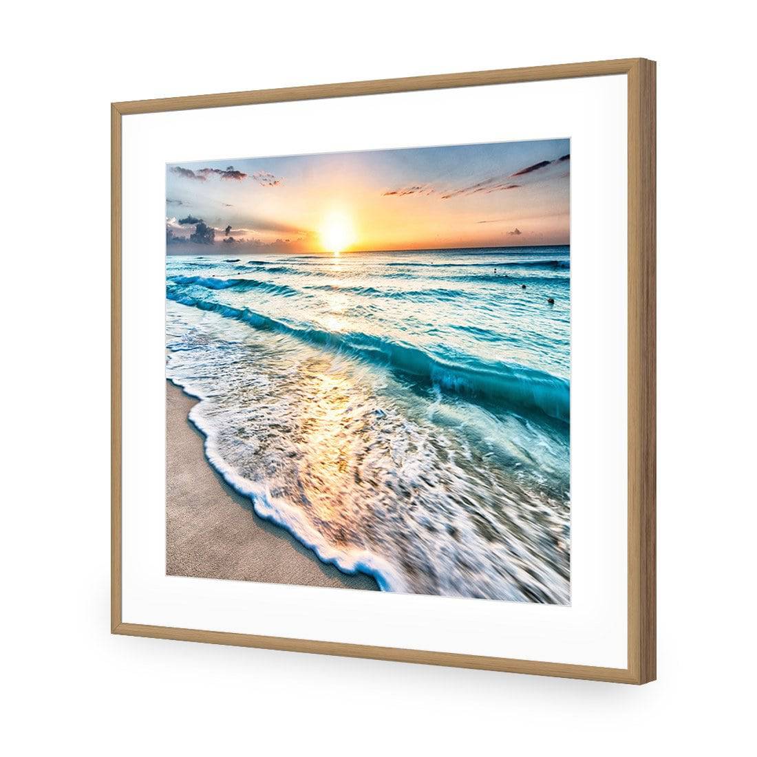 Glimmering Sunrise, Square | Standard Acrylic | Flat Frame With Border | Oak