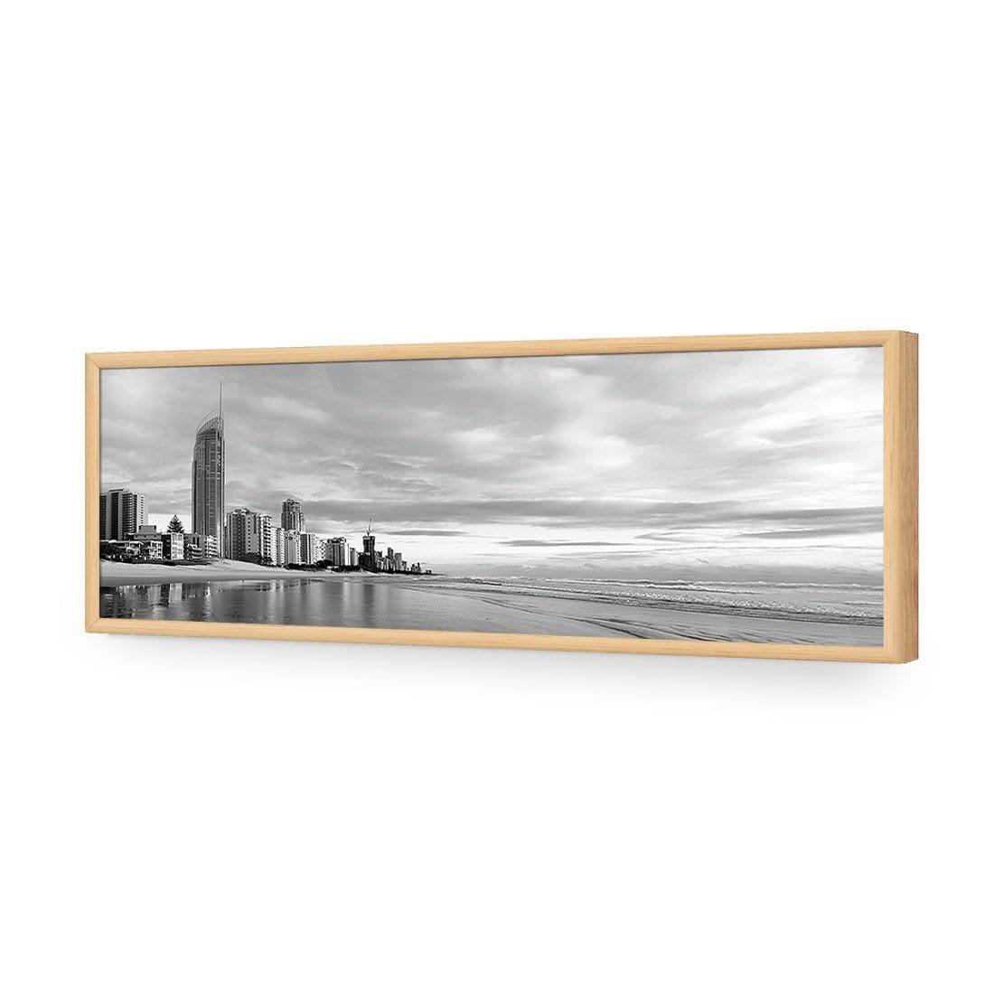 Gold Coast Panoramic, Black and White (long) | Classic Acrylic | Flat Frame No Border | Oak