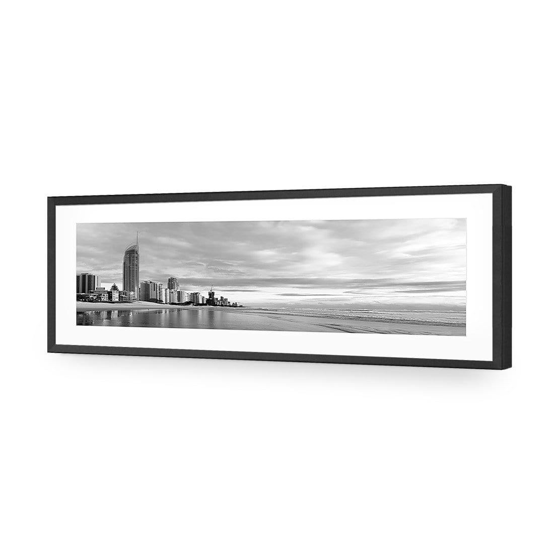 Gold Coast Panoramic, Black and White (long) | Classic Acrylic | Flat Frame With Border | Black