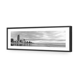 Gold Coast Panoramic, Black and White (long) | Classic Acrylic | Flat Frame With Border | Black
