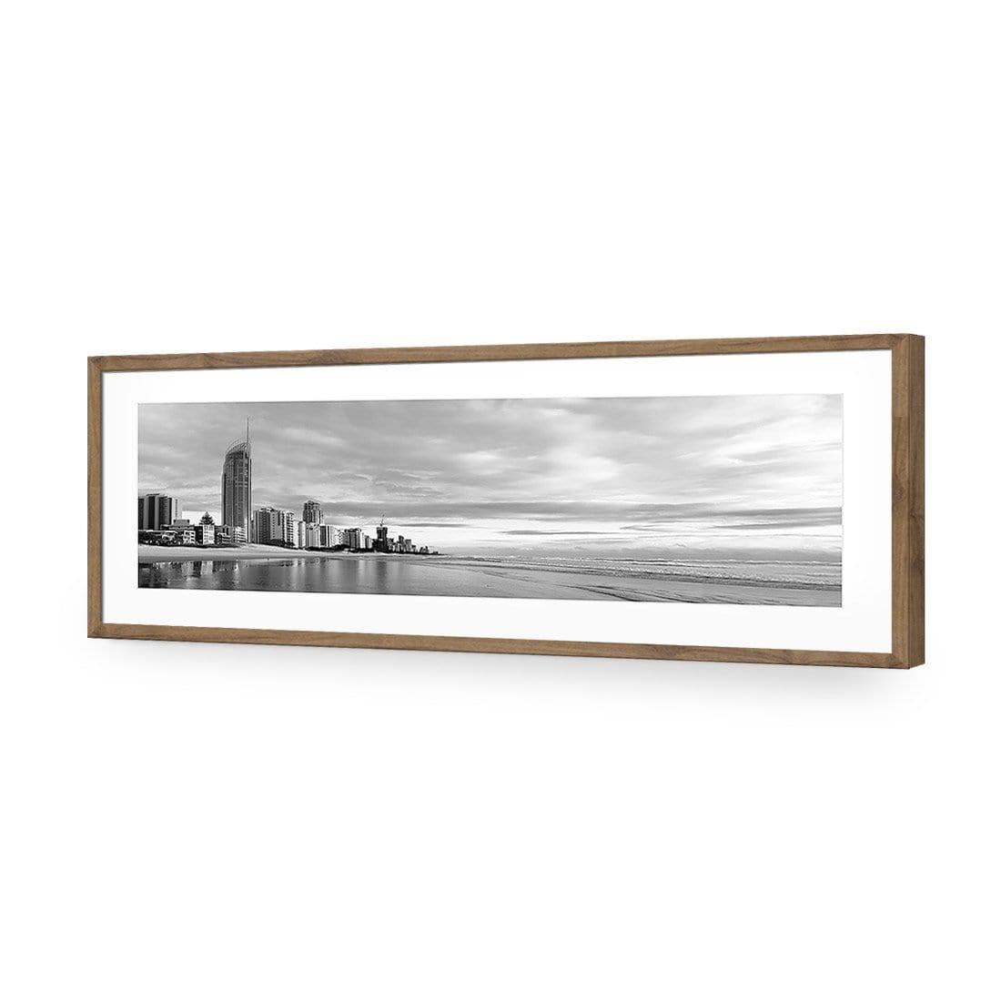 Gold Coast Panoramic, Black and White (long) | Classic Acrylic | Flat Frame With Border | Natural