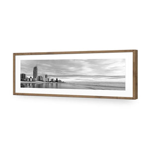 Gold Coast Panoramic, Black and White (long) | Classic Acrylic | Flat Frame With Border | Natural