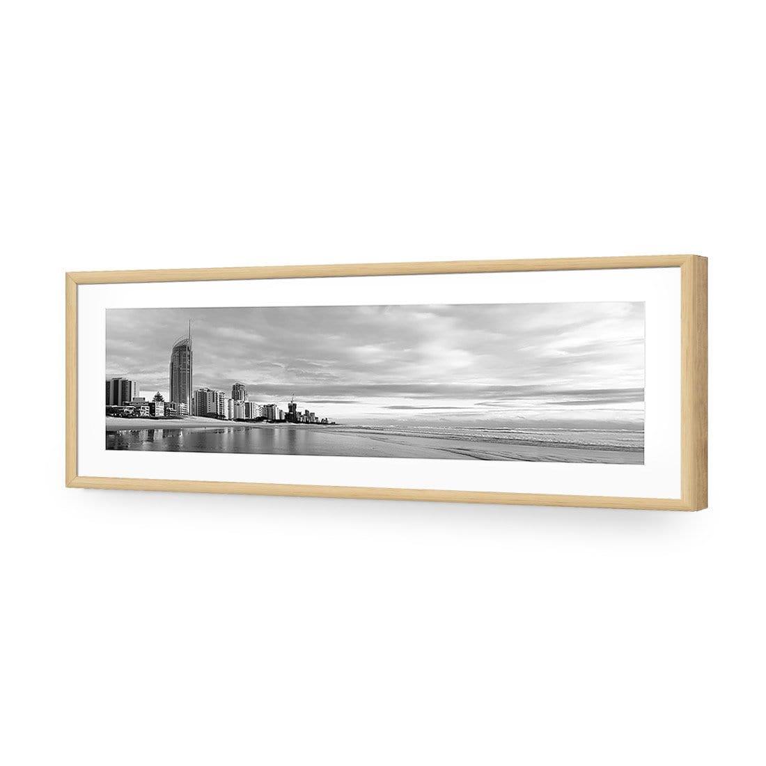 Gold Coast Panoramic, Black and White (long) | Classic Acrylic | Flat Frame With Border | Oak