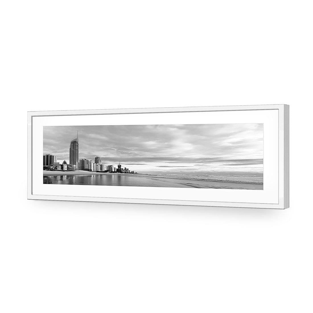 Gold Coast Panoramic, Black and White (long) | Classic Acrylic | Flat Frame With Border | White