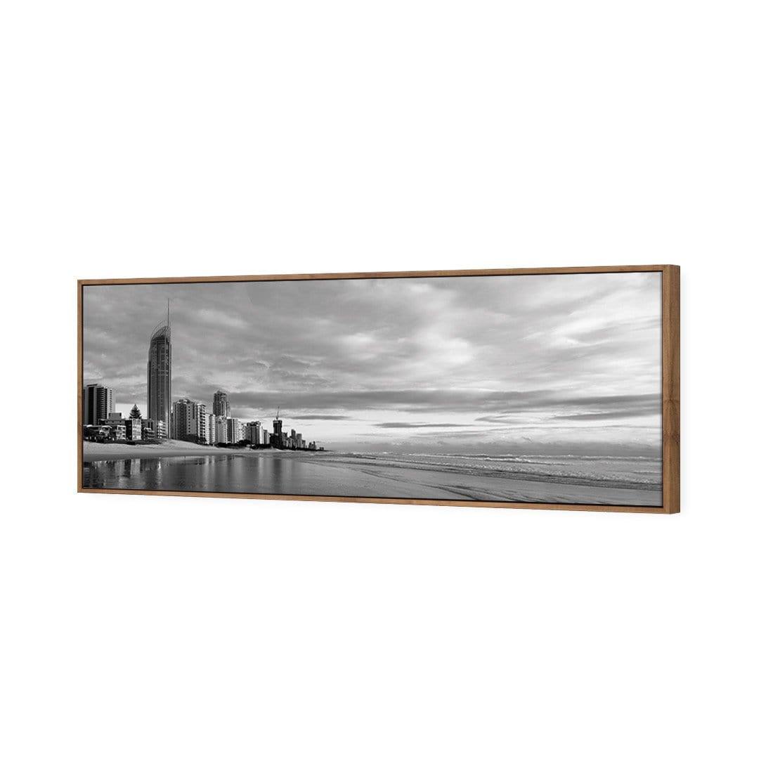 Gold Coast Panoramic, Black and White (long) | Classic Canvas | Floating Frame | Natural