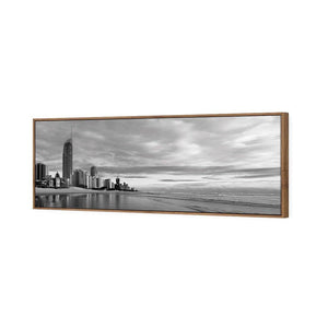 Gold Coast Panoramic, Black and White (long) | Classic Canvas | Floating Frame | Natural