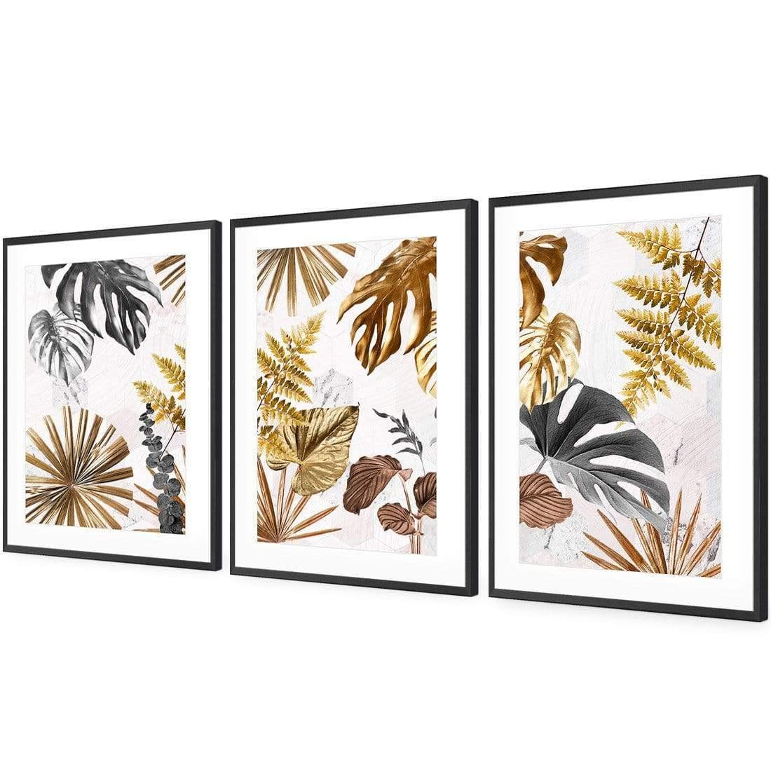 Golden Jungle Trio Art Set - Wall Art Designs - SET3_5038_AR_V WAD_AP - 030 - MAT_59x40_S - 2538 - BLK