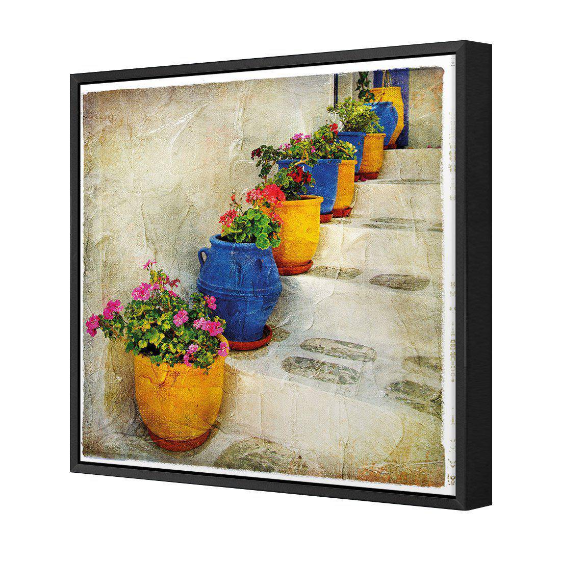 Greek Pots Of Colour | Classic Canvas | Floating Frame | Black