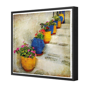 Greek Pots Of Colour | Classic Canvas | Floating Frame | Black