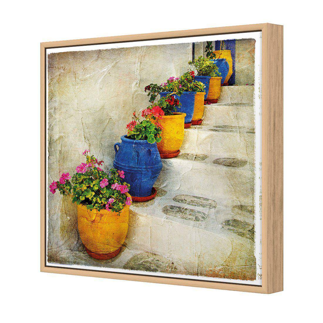 Greek Pots Of Colour | Classic Canvas | Floating Frame | Oak