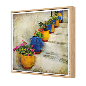 Greek Pots Of Colour | Classic Canvas | Floating Frame | Oak