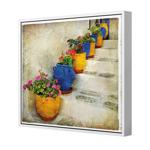 Greek Pots Of Colour | Classic Canvas | Floating Frame | White