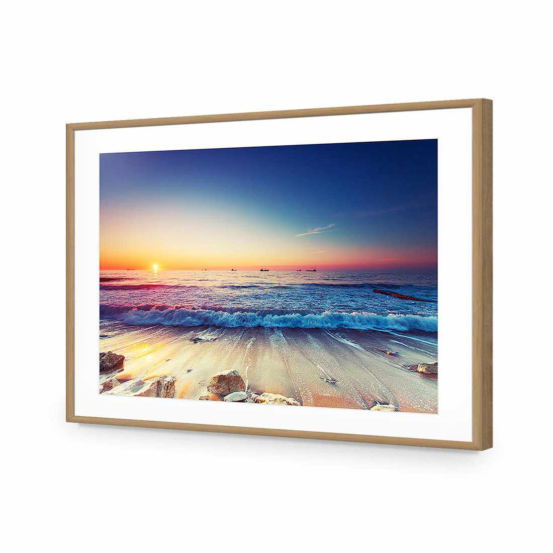High Tide Sunset | Standard Acrylic | Flat Frame With Border | Oak