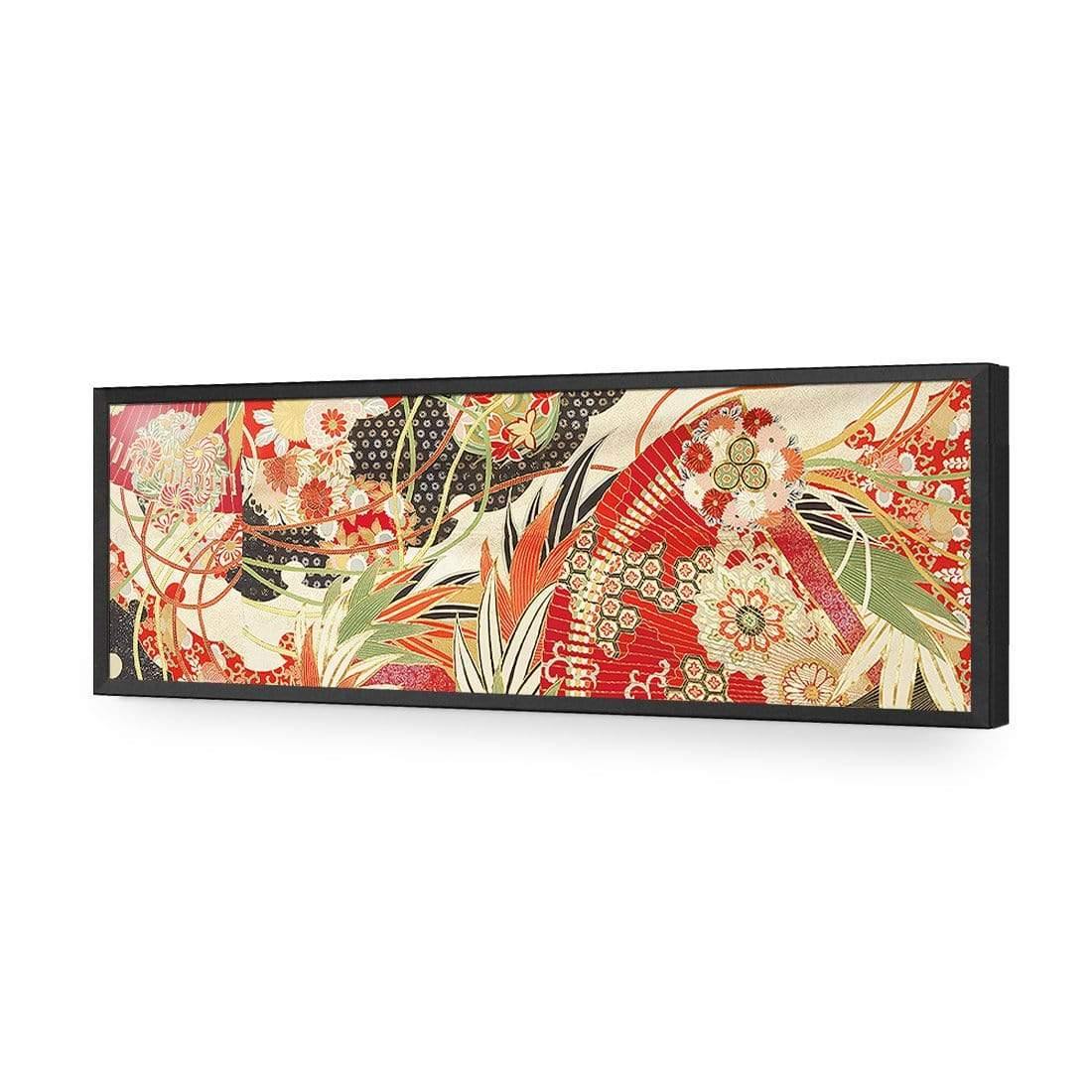 Japanese Fabric Red Flowers and Fans - Wall Art Designs - 1814_AL_H WAD_AP - 030 - EDG_90x30_S - 2538 - BLK