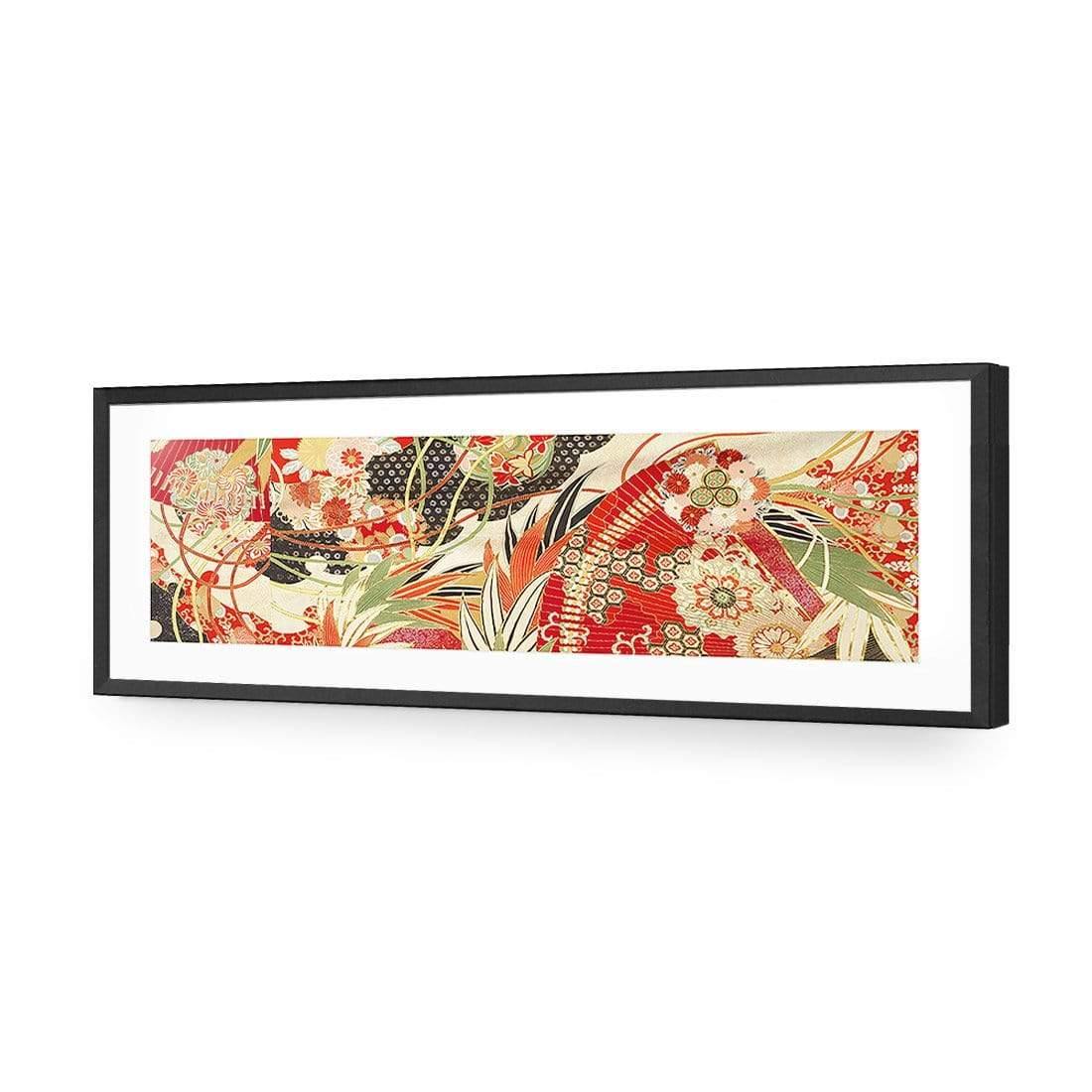 Japanese Fabric Red Flowers and Fans - Wall Art Designs - 1814_AL_H WAD_AP - 030 - MAT_90x30_S - 2538 - BLK