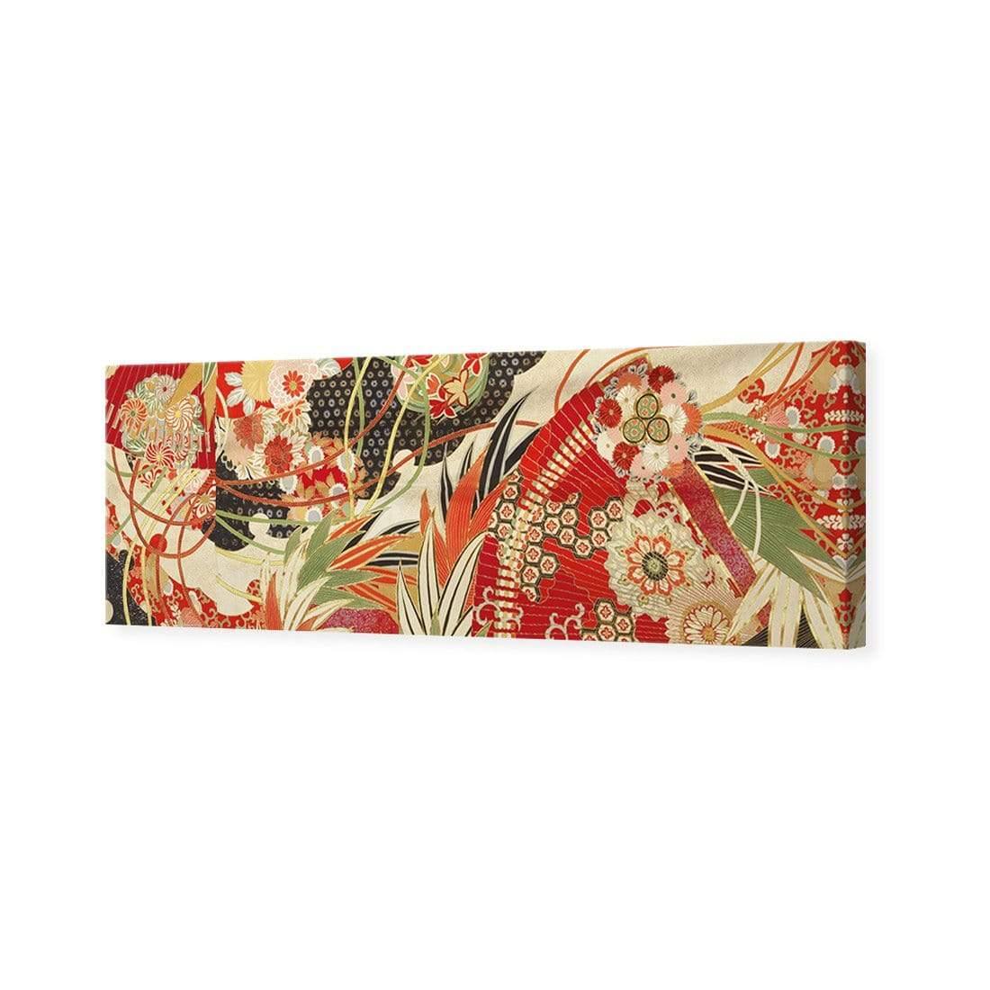 Japanese Fabric Red Flowers and Fans | Classic Canvas | No Frame | Stretched Canvas