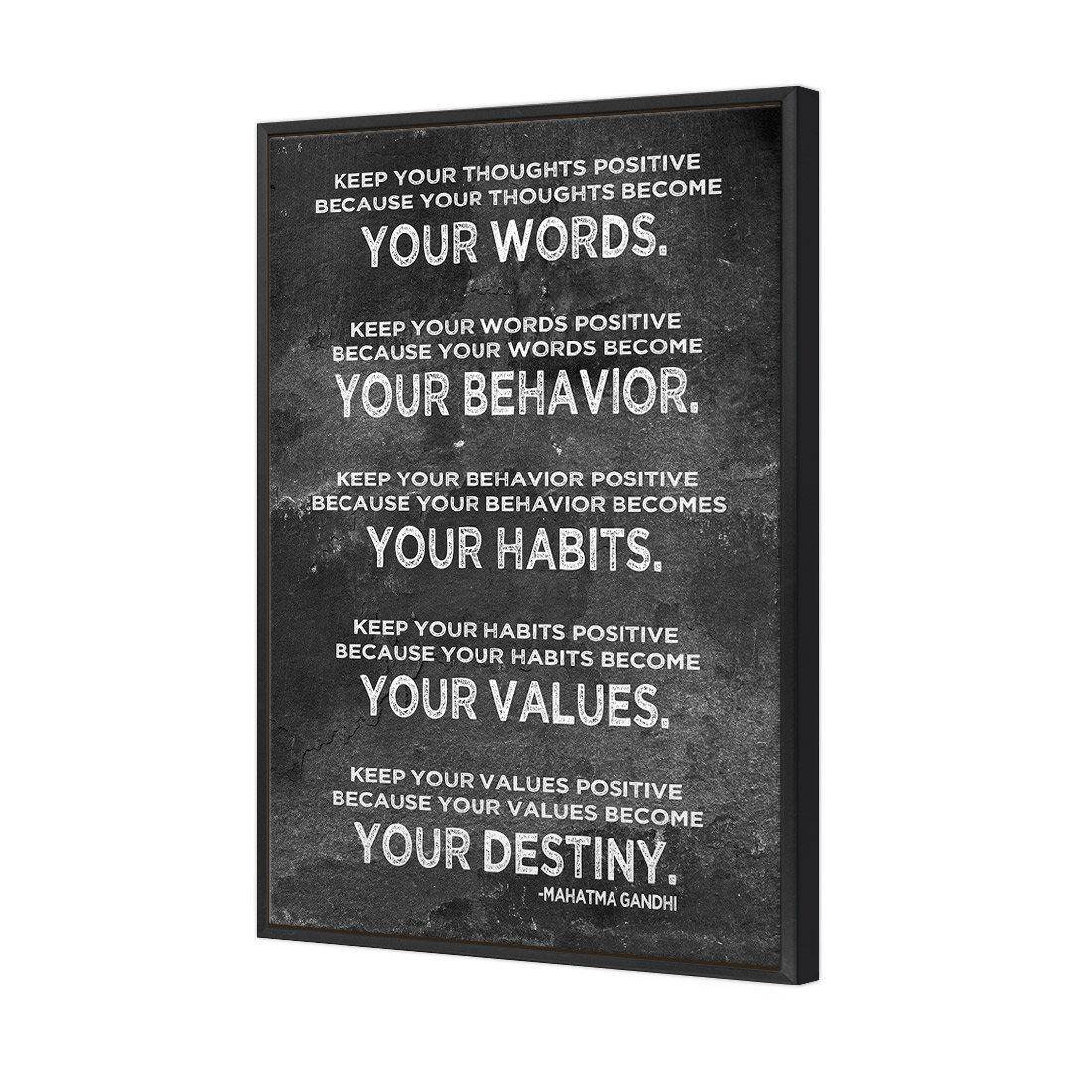Keep Positive, White on Black | Standard Canvas | Floating Frame | Black