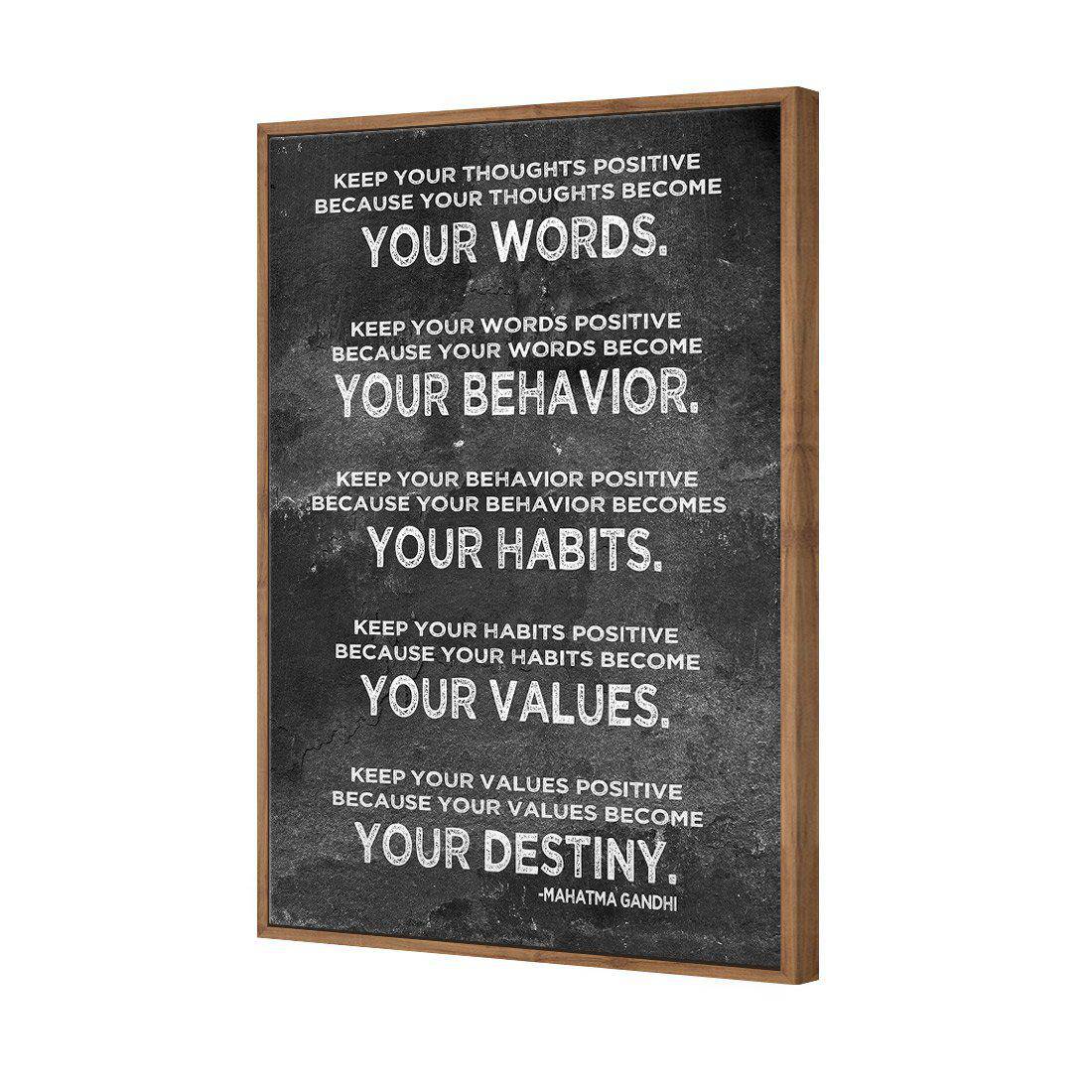 Keep Positive, White on Black | Standard Canvas | Floating Frame | Natural
