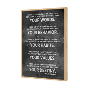 Keep Positive, White on Black | Standard Canvas | Floating Frame | Oak