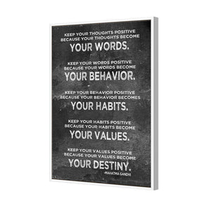 Keep Positive, White on Black | Standard Canvas | Floating Frame | White