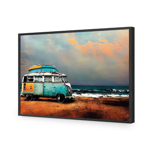 Kombi at the Beach | Classic Acrylic | Flat Frame No Border | Black