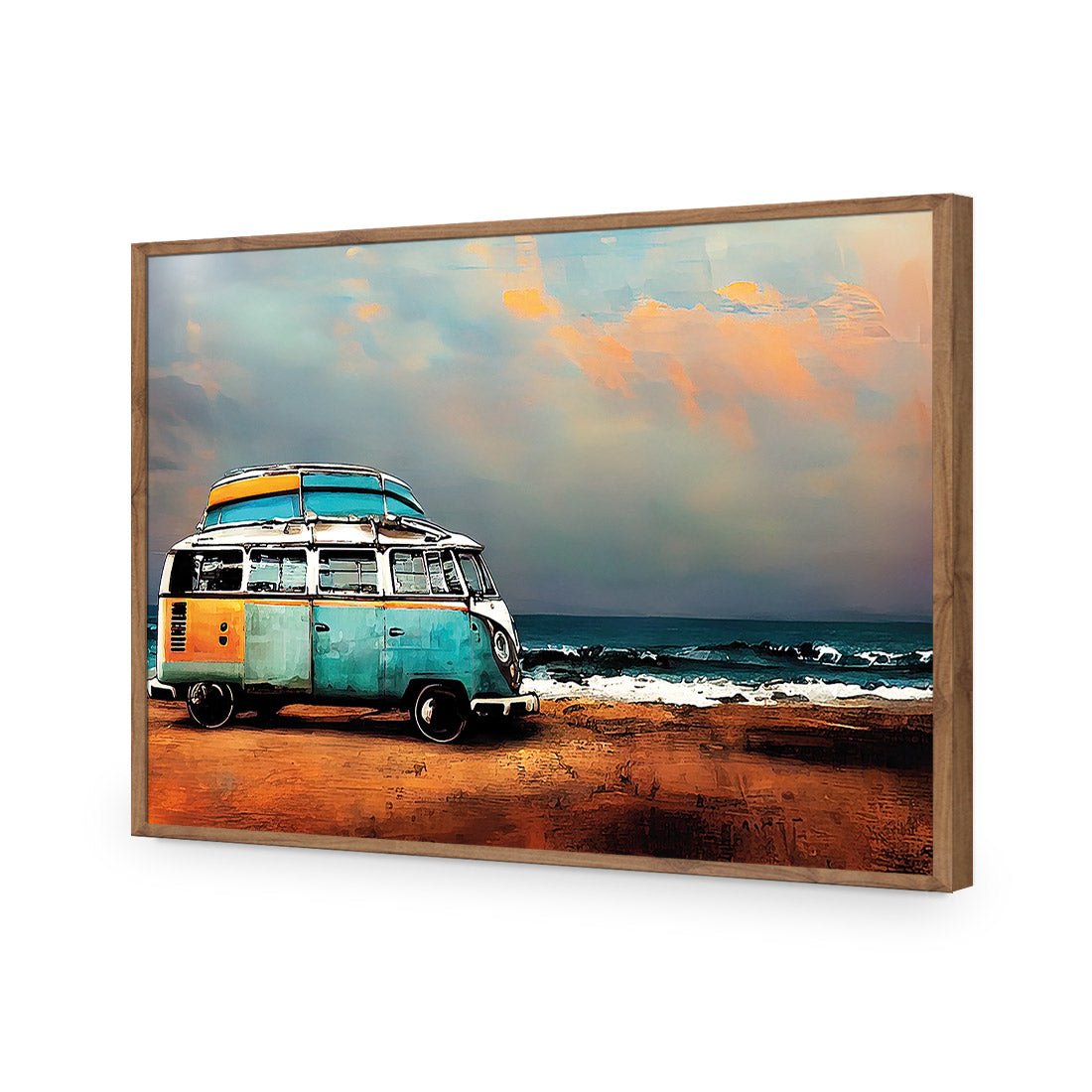 Kombi at the Beach | Classic Acrylic | Flat Frame No Border | Natural