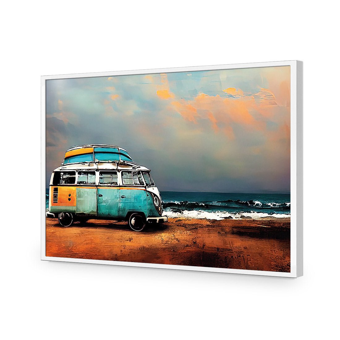 Kombi at the Beach | Classic Acrylic | Flat Frame No Border | White