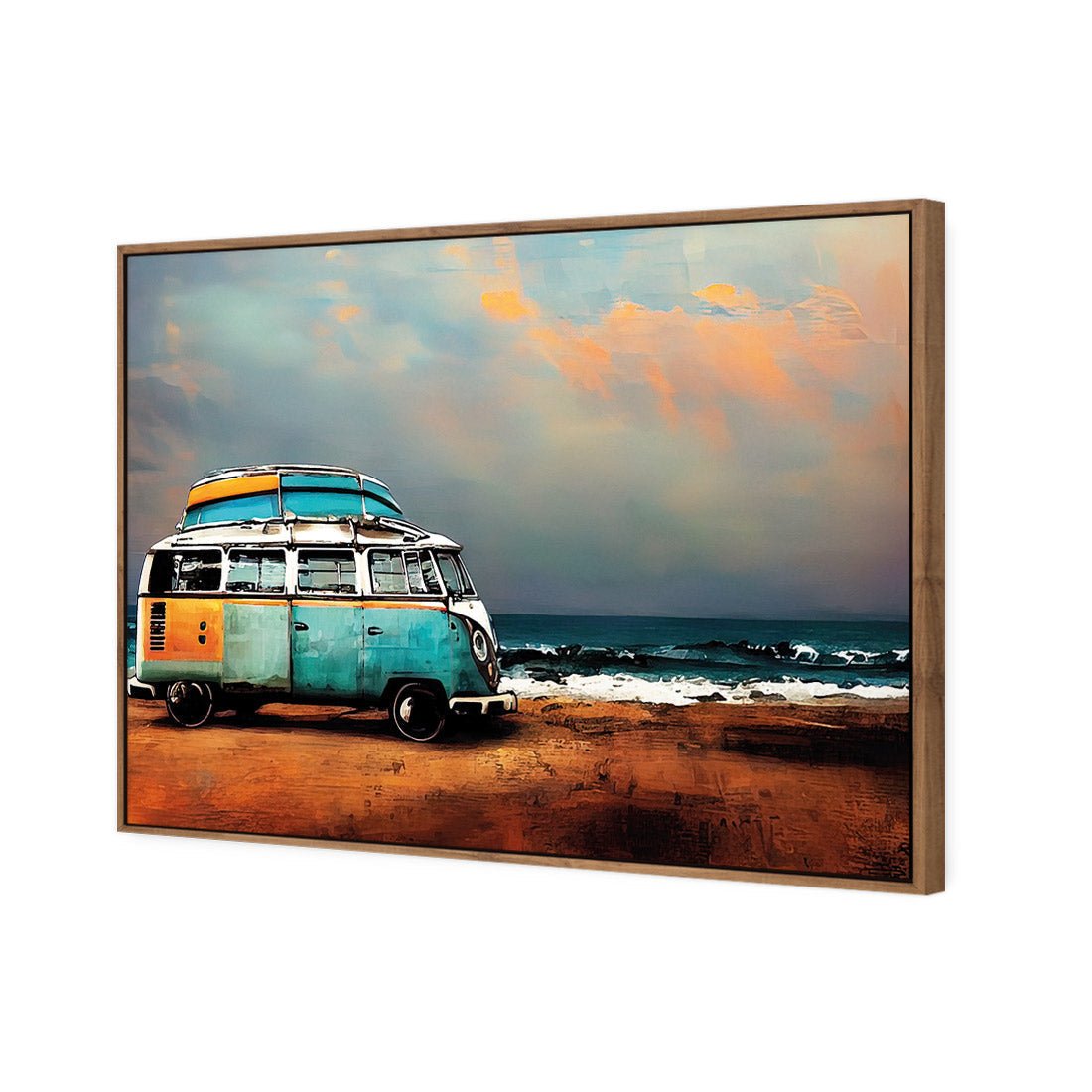 Kombi at the Beach | Classic Canvas | Floating Frame | Natural