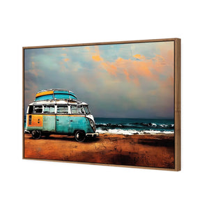 Kombi at the Beach | Classic Canvas | Floating Frame | Natural