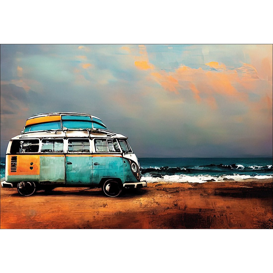Kombi at the Beach | Classic Canvas | No Frame | Stretched Canvas