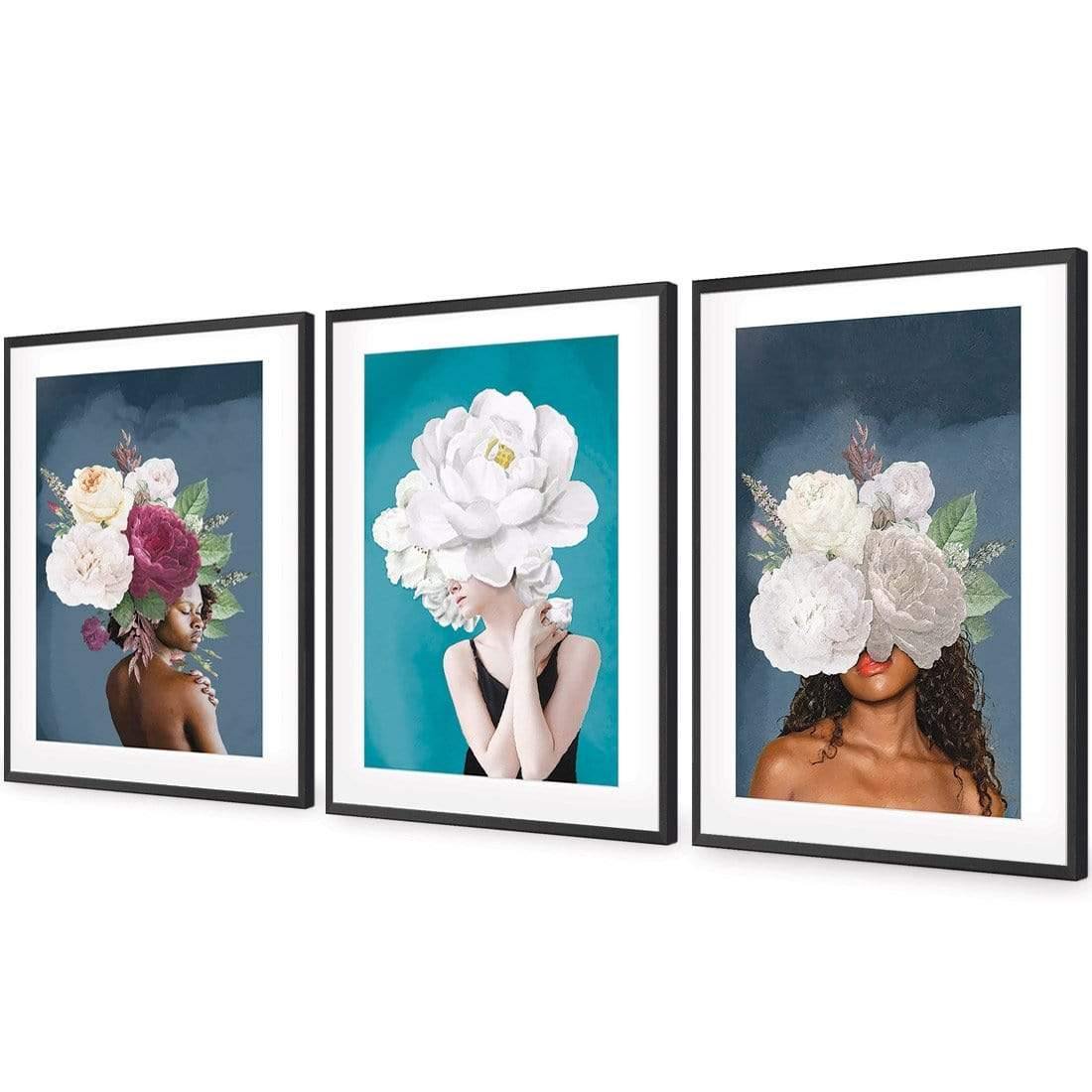 Lady & Flower Trio Art Set - Wall Art Designs - SET3_5039_AR_V WAD_AP - 030 - MAT_59x40_S - 2538 - BLK