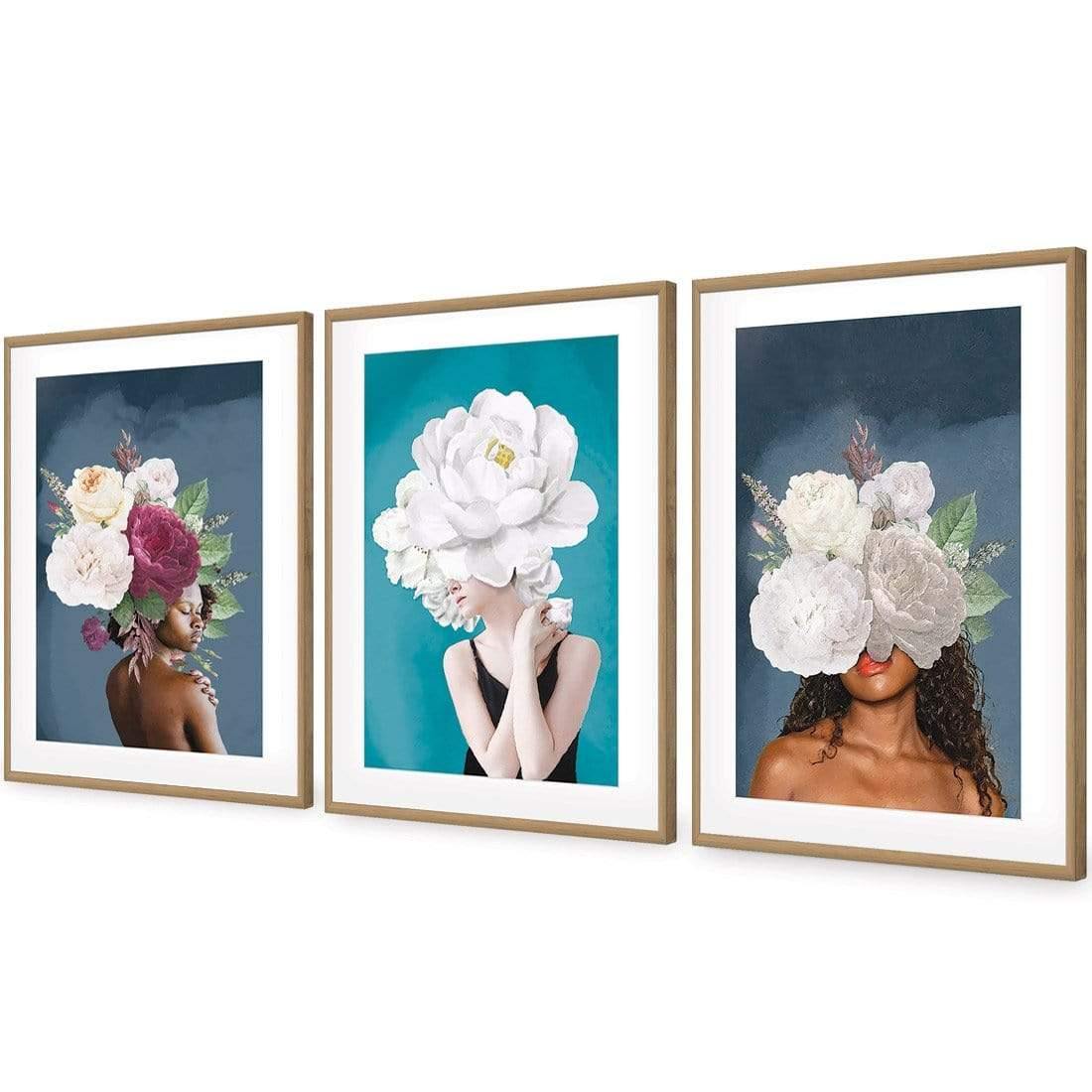 Lady & Flower Trio Art Set - Wall Art Designs - SET3_5039_AR_V WAD_AP - 030 - MAT_59x40_S - 2538 - OAK