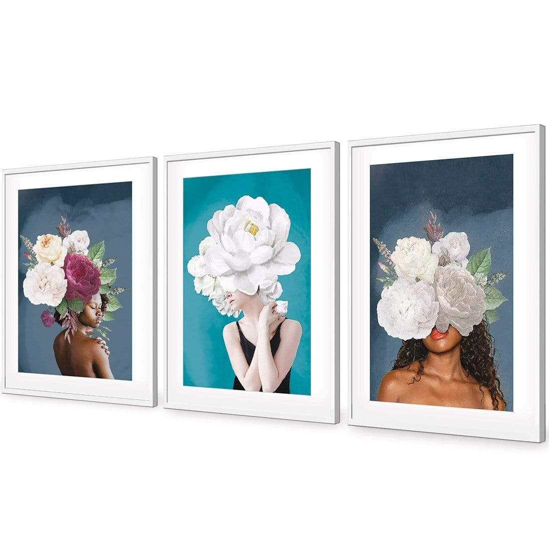 Lady & Flower Trio Art Set - Wall Art Designs - SET3_5039_AR_V WAD_AP - 030 - MAT_59x40_S - 2538 - WHT