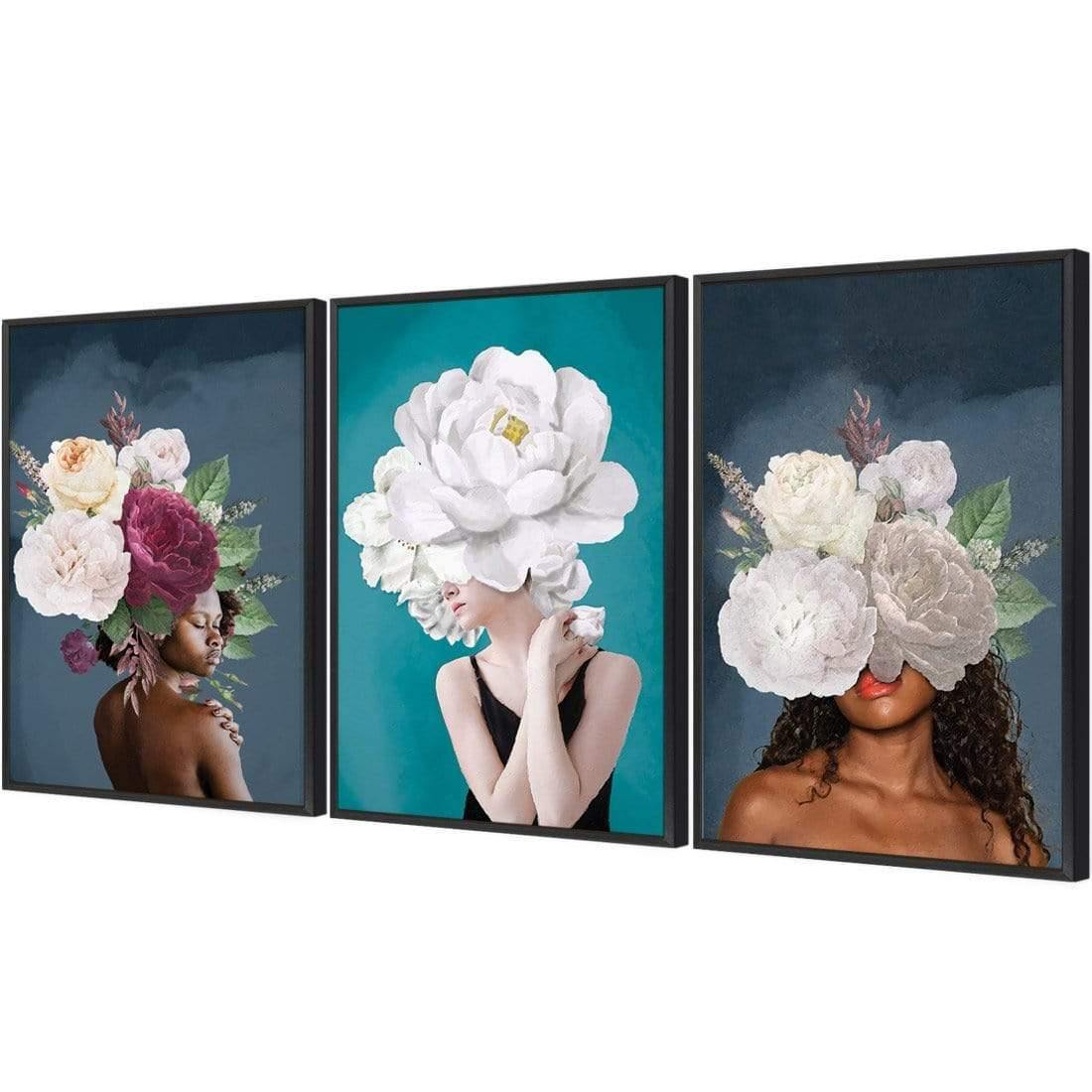 Lady & Flower Trio Art Set - Wall Art Designs - SET3_5039_AR_V WAD_CP - MPC - 320 - M - G - L_59x40_S - 1550 - BLK