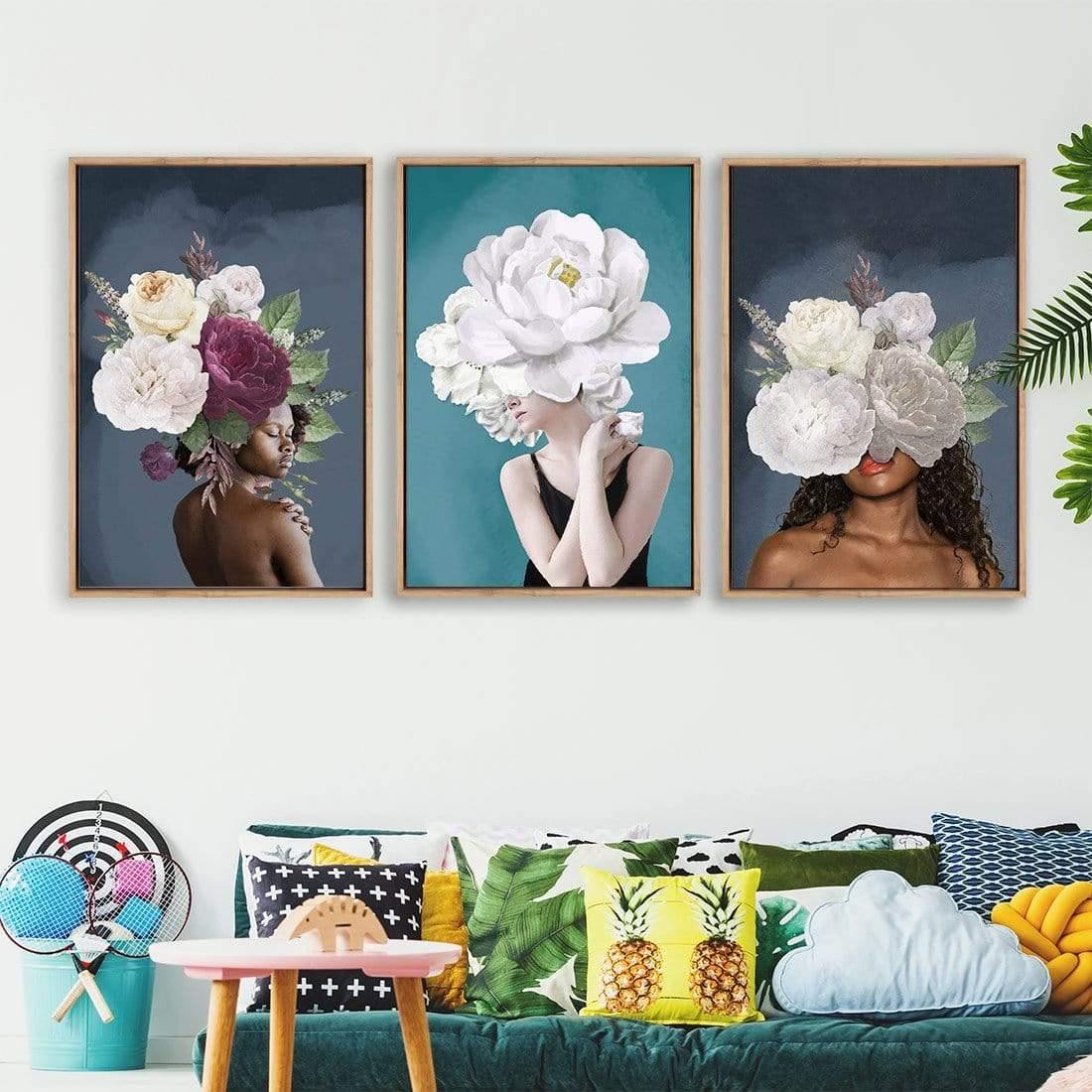 Lady & Flower Trio Art Set - Wall Art Designs - SET3_5039_AR_V WAD_CP - MPC - 320 - M - G - L_59x40_NONE