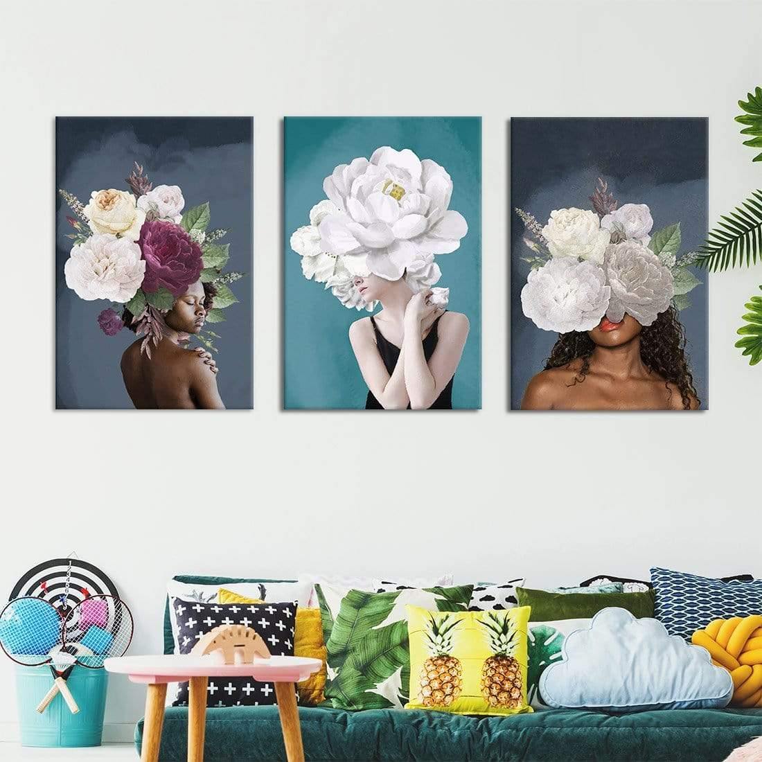 Lady & Flower Trio Art Set - Wall Art Designs - SET3_5039_AR_V WAD_CP - MPC - 320 - M - G - L_59x40_NONE