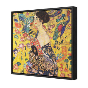 Lady With Fan, Square by Gustav Klimt | Standard Canvas | Floating Frame | Black