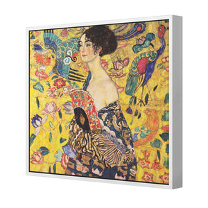 Lady With Fan, Square by Gustav Klimt | Standard Canvas | Floating Frame | White