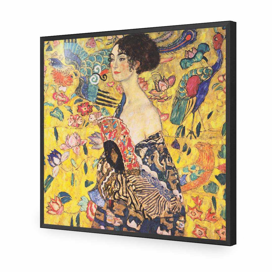 Lady With Fan - Gustav Klimt, Square Acrylic Print Art - Wall Art Designs - 1680_AS_Q WAD_AP - 030 - EDG_37x37_S - 2538 - BLK