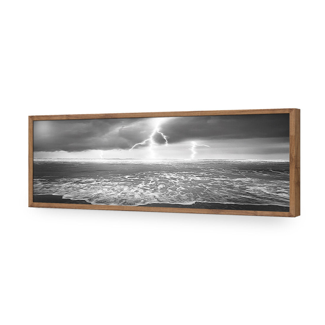 Lightning Beach, Black and White (Long) | Classic Acrylic | Flat Frame No Border | Natural