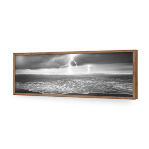 Lightning Beach, Black and White (Long) | Classic Acrylic | Flat Frame No Border | Natural