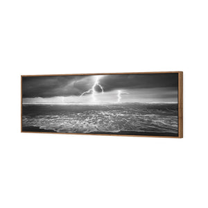 Lightning Beach, Black and White (Long) | Classic Canvas | Floating Frame | Natural