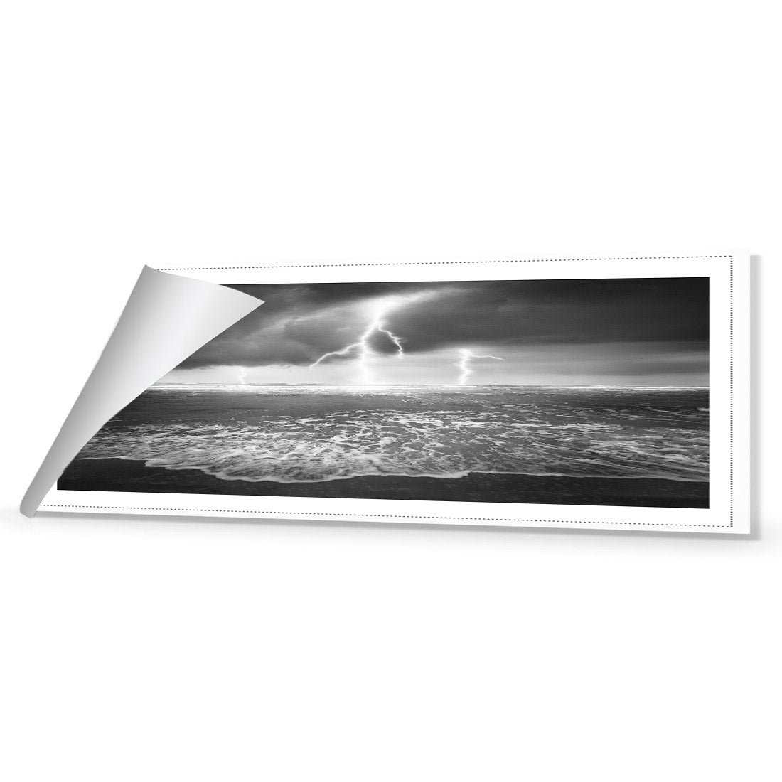 Lightning Beach, Black and White (Long) | Classic Canvas | No Frame | Rolled Canvas