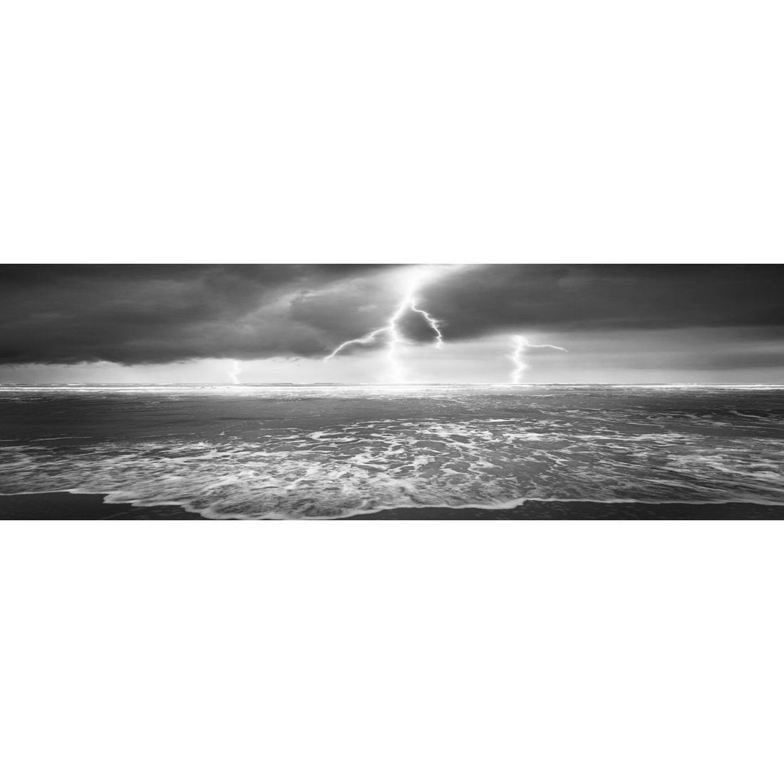 Lightning Beach, Black and White (Long) | Classic Canvas | No Frame | Stretched Canvas
