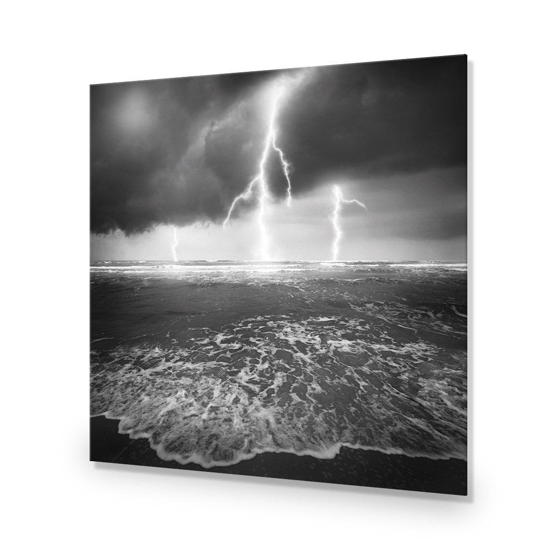 Lightning Beach, Black and White (Square) - Wall Art Designs - 1229_BS_Q WAD_AP - 030 - EDG_37x37_NONE