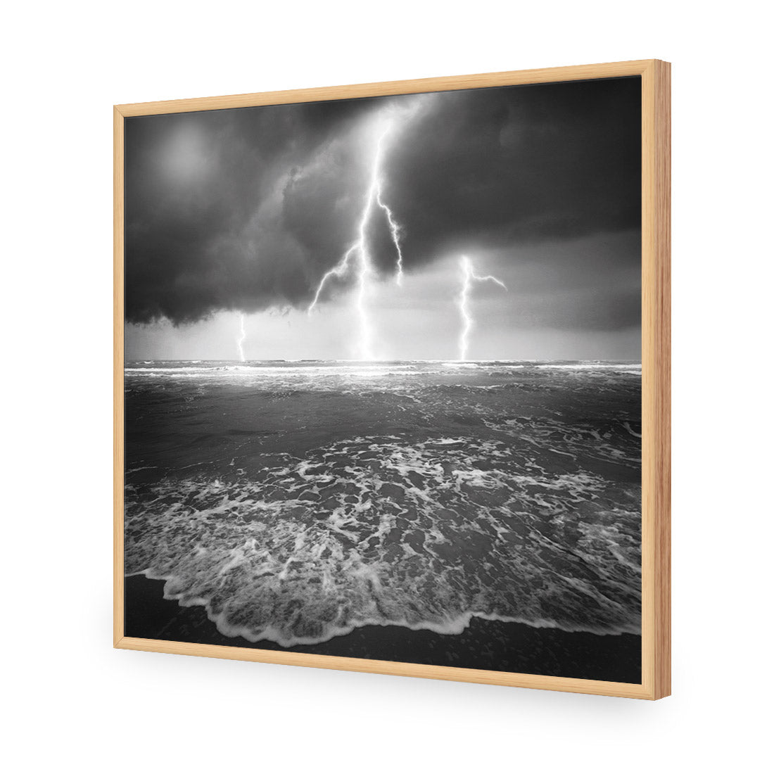 Lightning Beach, Black and White (Square) - Wall Art Designs - 1229_BS_Q WAD_AP - 030 - EDG_37x37_S - 2538 - OAK