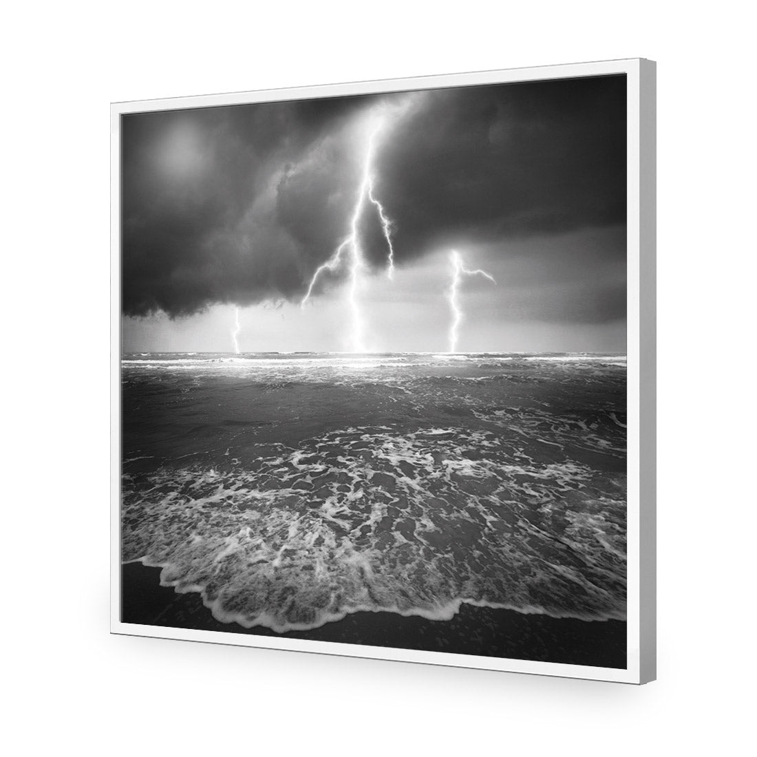 Lightning Beach, Black and White (Square) - Wall Art Designs - 1229_BS_Q WAD_AP - 030 - EDG_37x37_S - 2538 - WHT