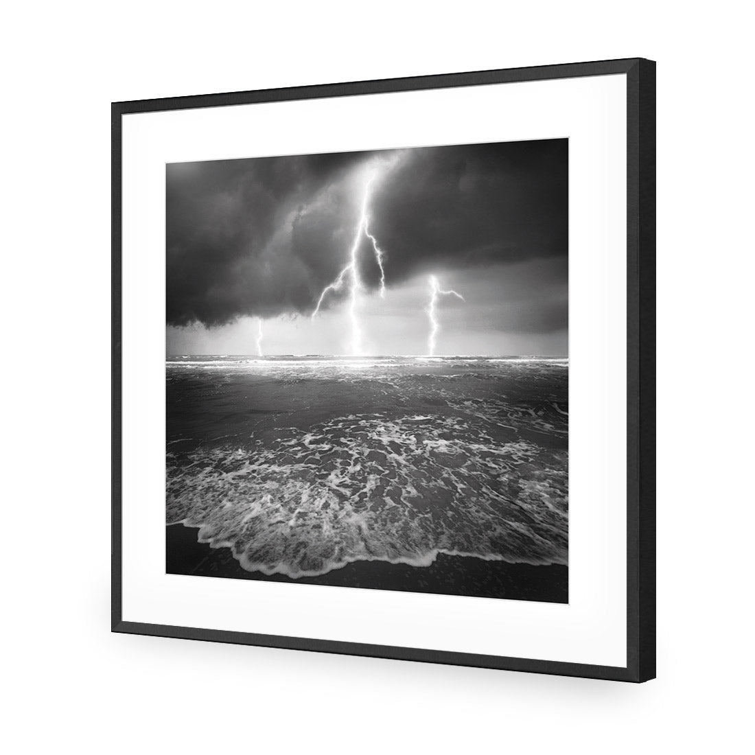 Lightning Beach, Black and White (Square) - Wall Art Designs - 1229_BS_Q WAD_AP - 030 - MAT_37x37_S - 2538 - BLK