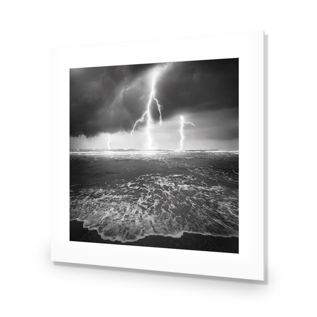 Lightning Beach, Black and White (Square) - Wall Art Designs - 1229_BS_Q WAD_AP - 030 - MAT_37x37_NONE