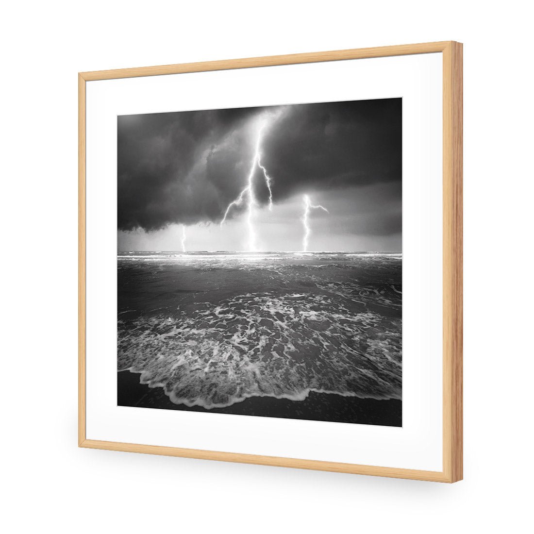 Lightning Beach, Black and White (Square) - Wall Art Designs - 1229_BS_Q WAD_AP - 030 - MAT_37x37_S - 2538 - OAK